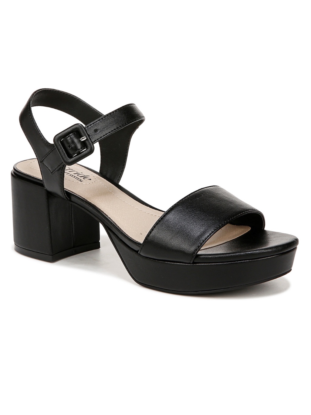 Lifestride Black Faux Leather Platform Sandals | Size 9.5w | Nwot
